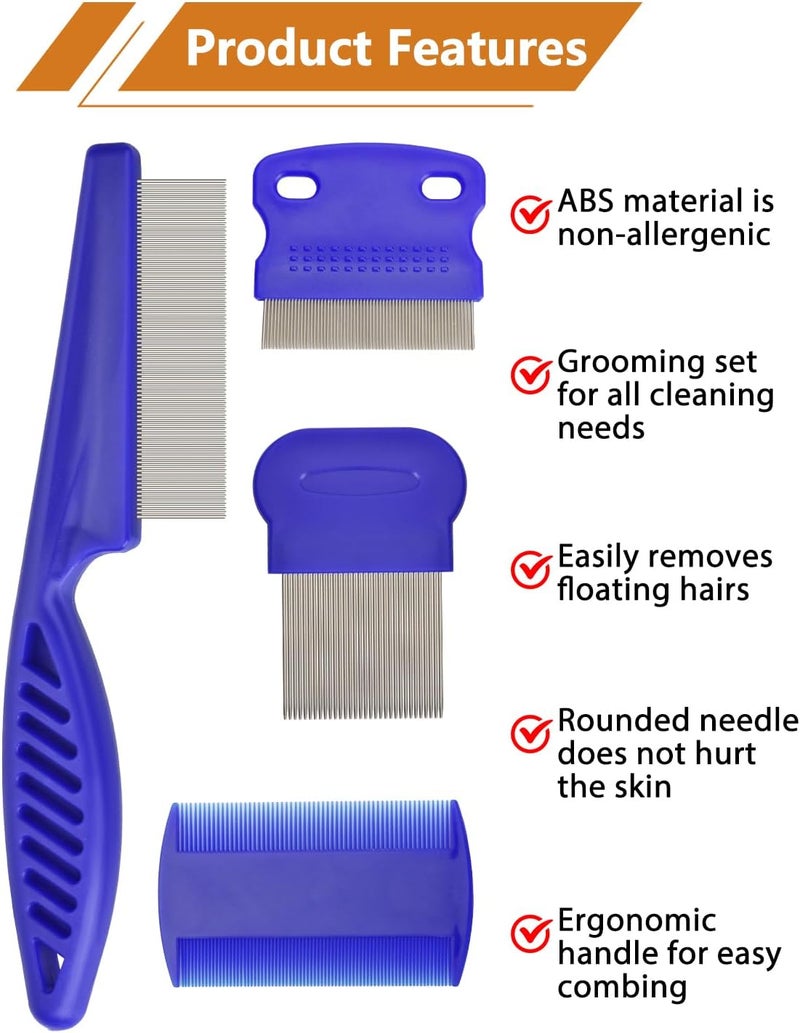 CAPHONT Flea Comb for Cats Dogs, 8 Pack Flea and Lice Grooming Comb Set for Cats, Pet Grooming Tools for Small, Medium & Large Pets (Pink & Blue) - Image 2